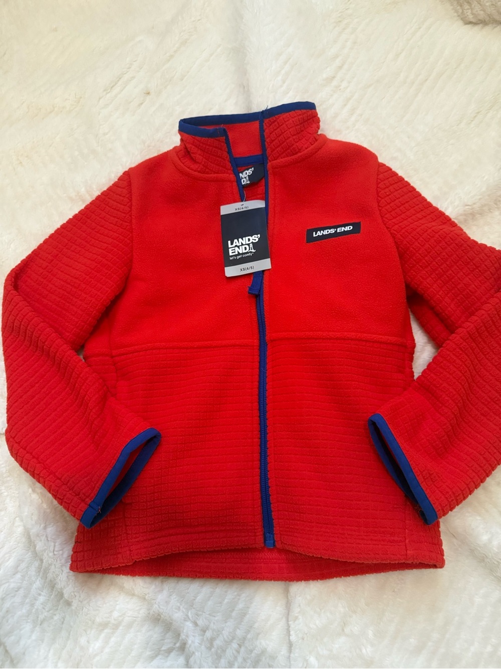 Lands' End Kids Red Fleece Jacket with Blue Trim